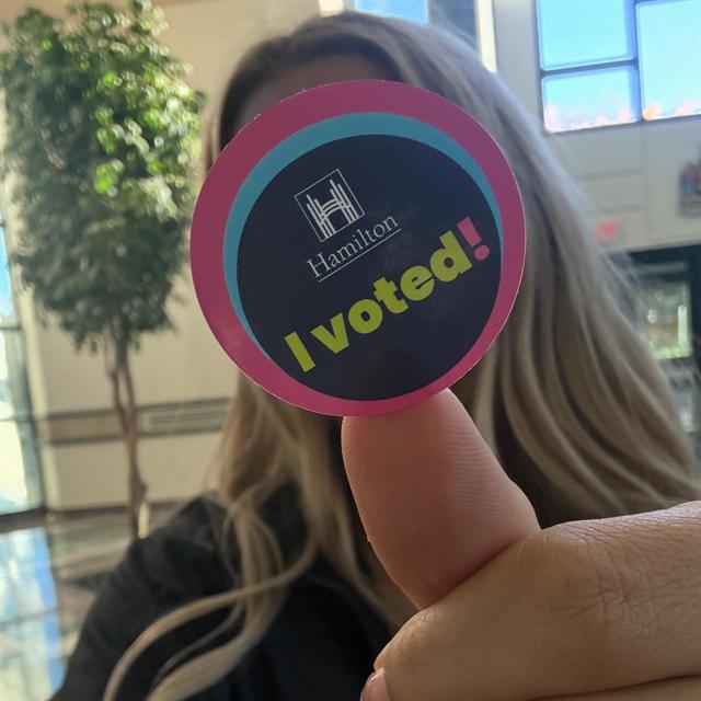 An I voted sticker from the City of Hamilton