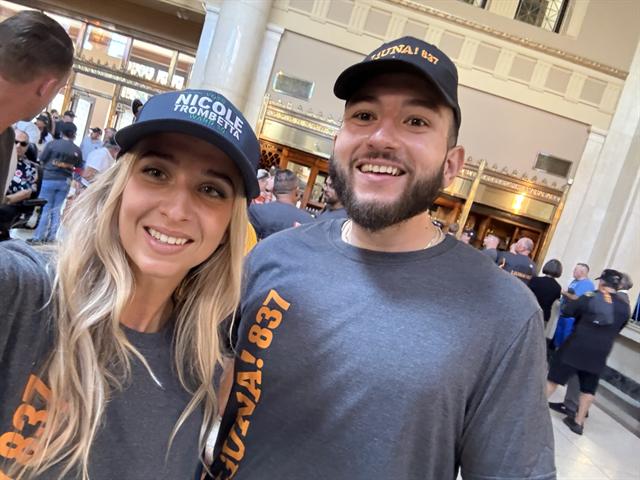 Nicole with a supporter at a community walk
