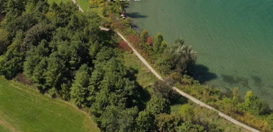 Aerial view of a trail running along the Lake Ontario shoreline in Ward 10